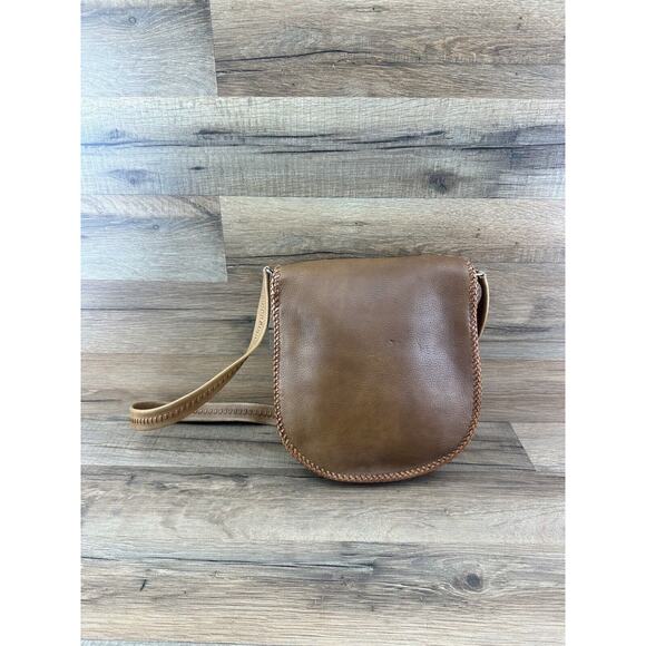 Vintage LEATHER PURSE Latch Saddlebag Braided Shoulder Strap Boho - Picture 5 of 10